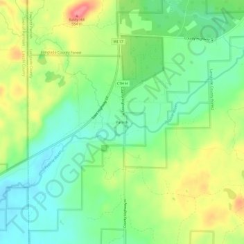 Mapa topográfico Parrish, altitude, relevo