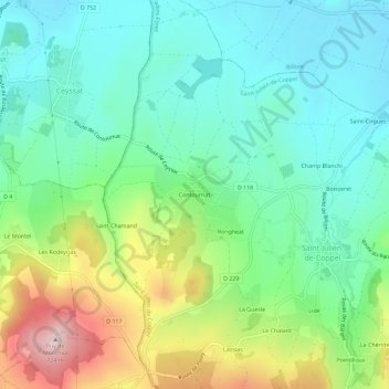 Mapa topográfico Contournat, altitude, relevo