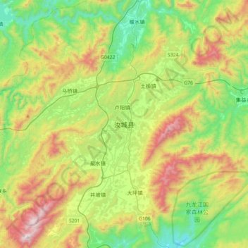 Mapa topográfico 汝城县, altitude, relevo