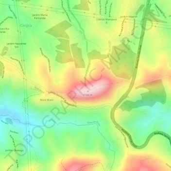Mapa topográfico Nascente do Rio Jundiaí, altitude, relevo