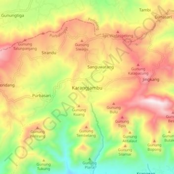 Mapa topográfico Karangjambu, altitude, relevo