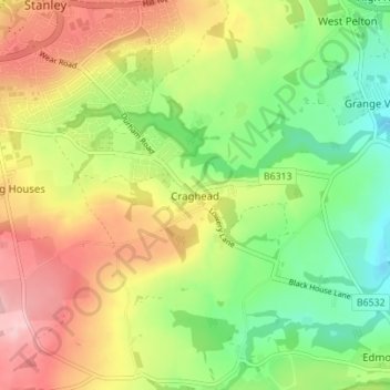 Mapa topográfico Craghead, altitude, relevo