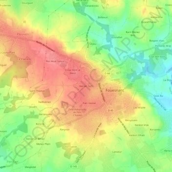 Mapa topográfico Ker an Tach, altitude, relevo