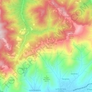 Mapa topográfico Caldese, altitude, relevo