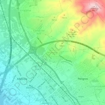 Mapa topográfico Monteluz, altitude, relevo