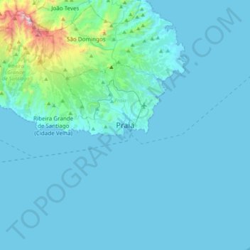 Mapa topográfico Praia, altitude, relevo