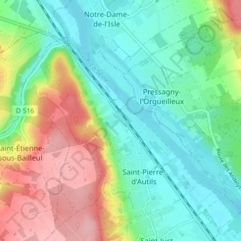 Mapa topográfico Mestreville, altitude, relevo