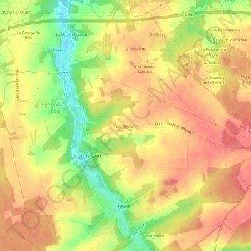 Mapa topográfico Les Bergers, altitude, relevo