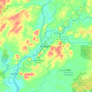 Mapa topográfico Andagoya, altitude, relevo