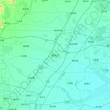 Mapa topográfico 徐水区, altitude, relevo