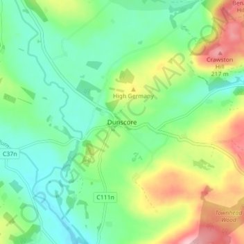 Mapa topográfico Dunscore, altitude, relevo
