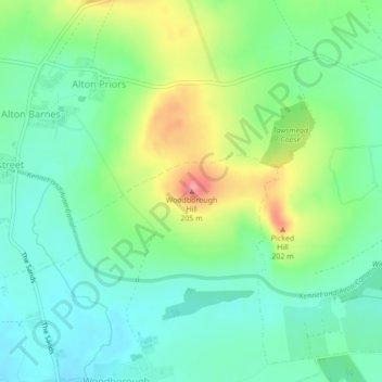 Mapa topográfico Woodborough Hill, altitude, relevo