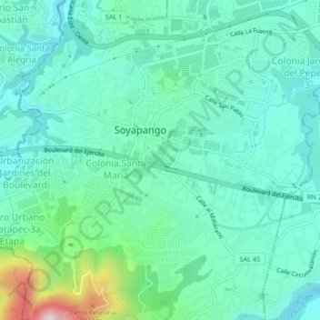 Mapa topográfico Comunidad Veracruz, altitude, relevo