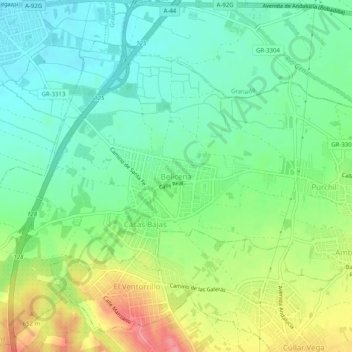 Mapa topográfico Belicena, altitude, relevo
