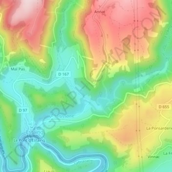 Mapa topográfico La Gasse, altitude, relevo