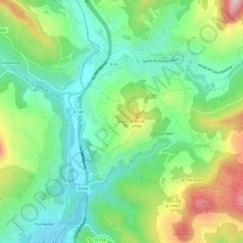 Mapa topográfico Vinas, altitude, relevo