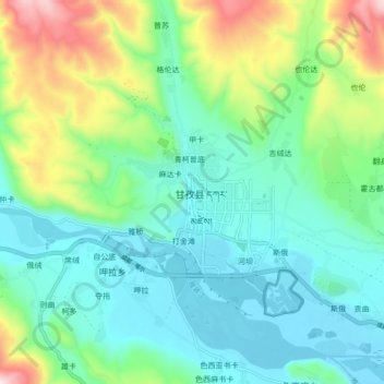 Mapa topográfico 甘孜镇, altitude, relevo