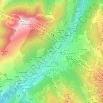 Mapa topográfico Le Rocher, altitude, relevo