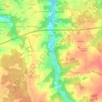Mapa topográfico Jaunay, altitude, relevo