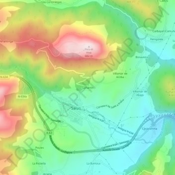 Mapa topográfico Samartín, altitude, relevo