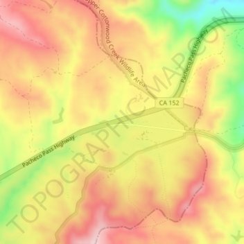 Mapa topográfico Pacheco Pass, altitude, relevo