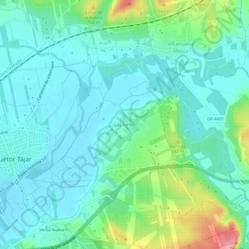 Mapa topográfico Las Torres, altitude, relevo