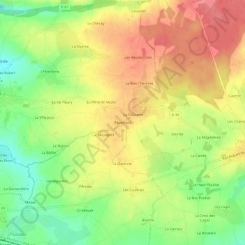 Mapa topográfico Blanchard, altitude, relevo