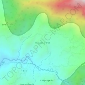 Mapa topográfico Uluway Barat, altitude, relevo