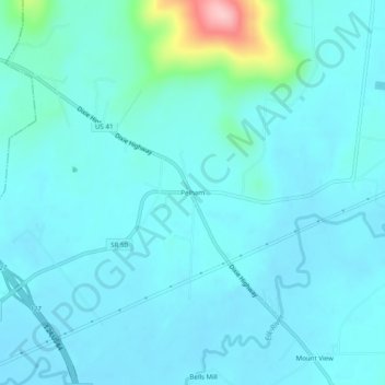 Mapa topográfico Pelham, altitude, relevo