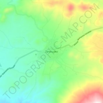 Mapa topográfico Tarecuato, altitude, relevo