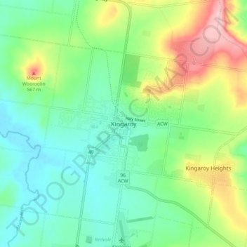 Mapa topográfico Kingaroy, altitude, relevo