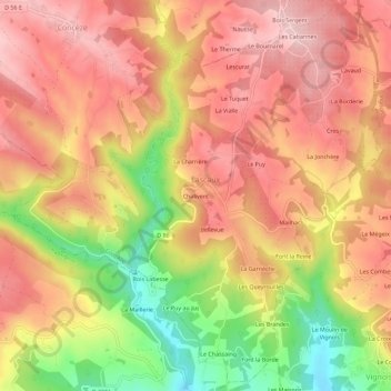 Mapa topográfico Chalivent, altitude, relevo