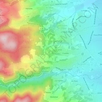 Mapa topográfico Étinaude, altitude, relevo