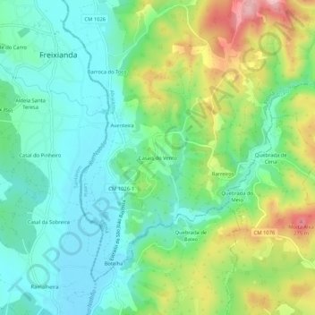 Mapa topográfico Casais do Vento, altitude, relevo