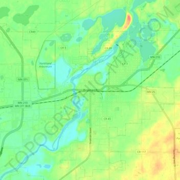 Mapa topográfico Brainerd, altitude, relevo