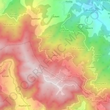 Mapa topográfico Nakuri, altitude, relevo