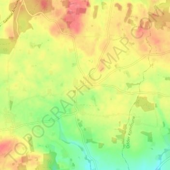 Mapa topográfico Gangsted, altitude, relevo