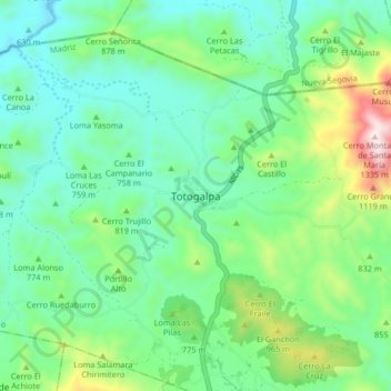 Mapa topográfico Totogalpa, altitude, relevo