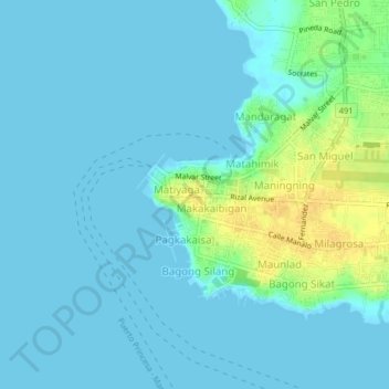 Mapa topográfico Maligaya, altitude, relevo