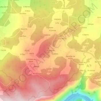 Mapa topográfico Bolmente, altitude, relevo