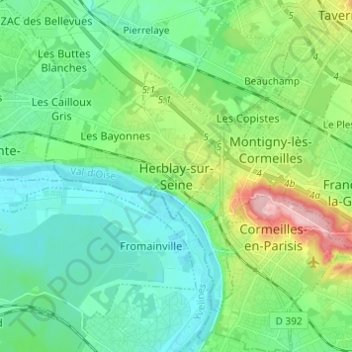 Mapa topográfico Herblay-sur-Seine, altitude, relevo