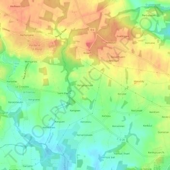 Mapa topográfico Kerganaouen, altitude, relevo