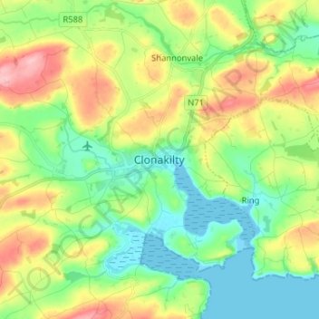Mapa topográfico Clonakilty, altitude, relevo