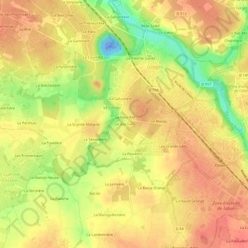 Mapa topográfico Le Bas Fief, altitude, relevo