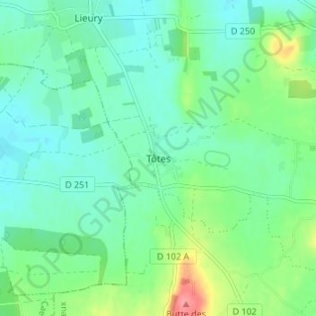Mapa topográfico Tôtes, altitude, relevo