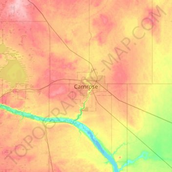 Mapa topográfico Camrose, altitude, relevo