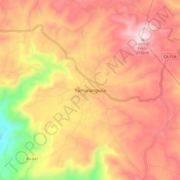 Mapa topográfico Yamaranguila, altitude, relevo