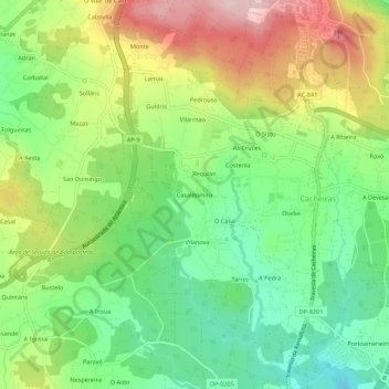 Mapa topográfico Casaldomiro, altitude, relevo