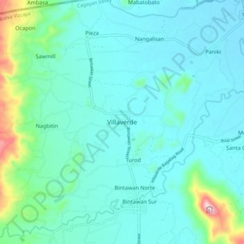 Mapa topográfico Villaverde, altitude, relevo