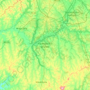 Mapa topográfico Fazenda Rio Grande, altitude, relevo